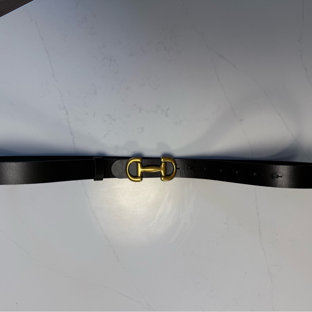 Boden Iris Snaffle Trim Black Leather Belt with Gold Buckle